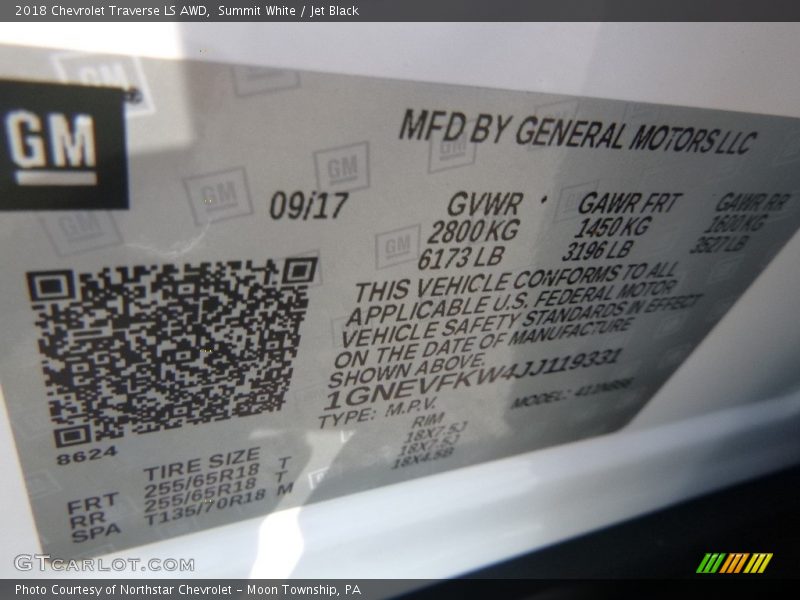 Summit White / Jet Black 2018 Chevrolet Traverse LS AWD