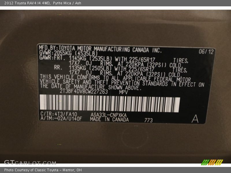 Pyrite Mica / Ash 2012 Toyota RAV4 I4 4WD