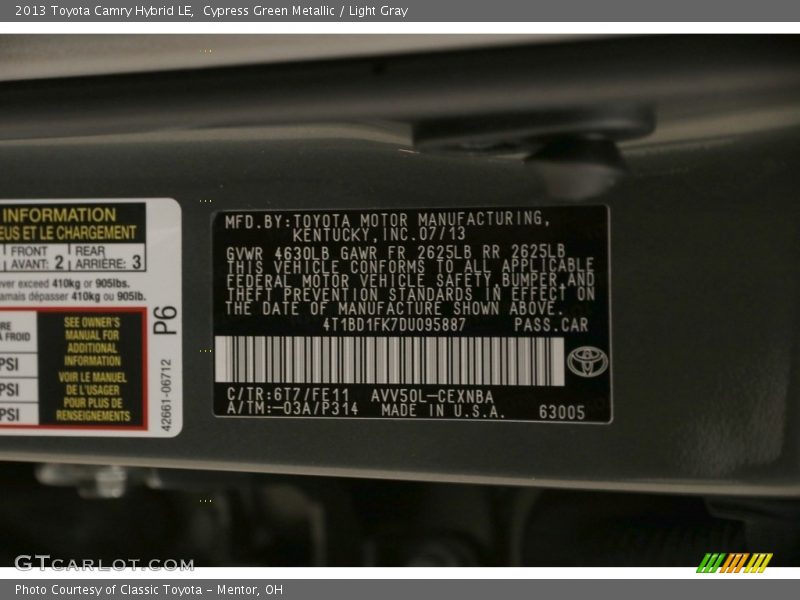 Cypress Green Metallic / Light Gray 2013 Toyota Camry Hybrid LE