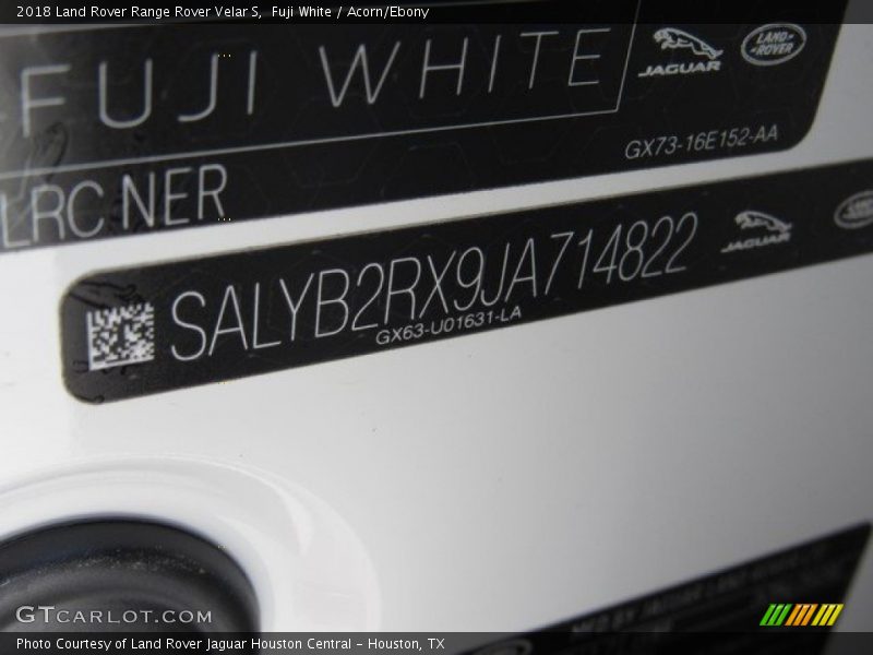 Fuji White / Acorn/Ebony 2018 Land Rover Range Rover Velar S