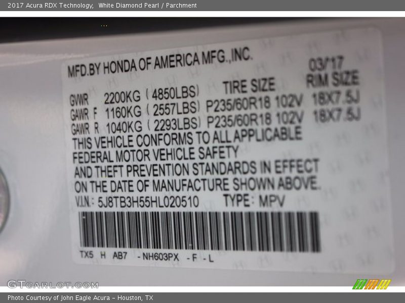White Diamond Pearl / Parchment 2017 Acura RDX Technology
