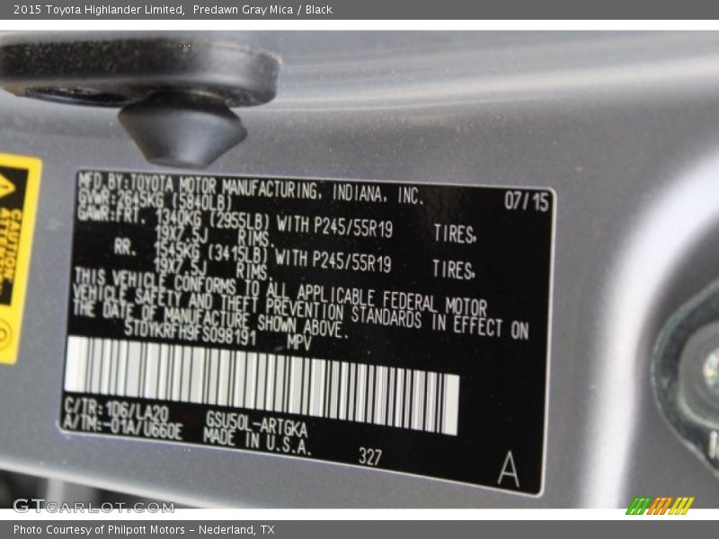 Predawn Gray Mica / Black 2015 Toyota Highlander Limited