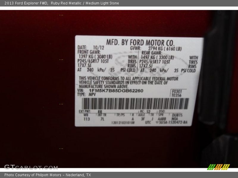 Ruby Red Metallic / Medium Light Stone 2013 Ford Explorer FWD
