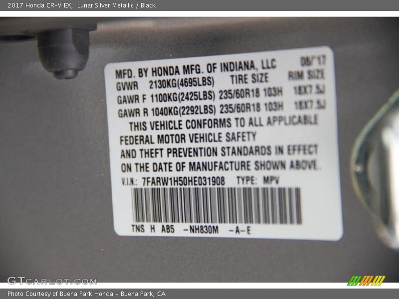 Lunar Silver Metallic / Black 2017 Honda CR-V EX