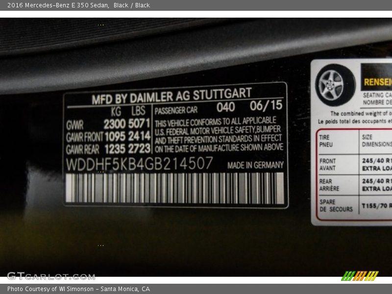 Black / Black 2016 Mercedes-Benz E 350 Sedan
