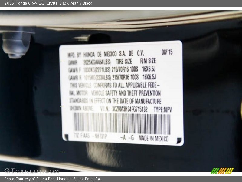 Crystal Black Pearl / Black 2015 Honda CR-V LX