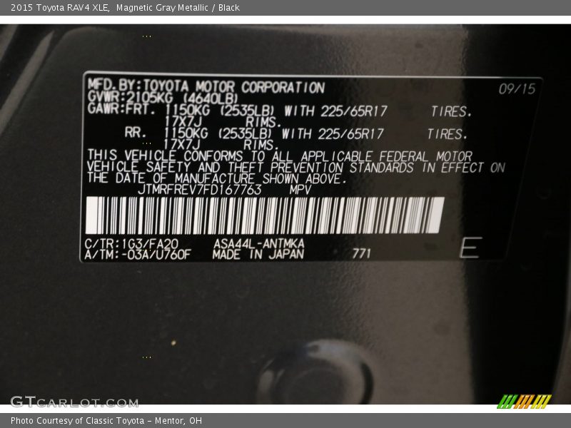 Magnetic Gray Metallic / Black 2015 Toyota RAV4 XLE