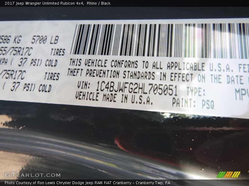 Rhino / Black 2017 Jeep Wrangler Unlimited Rubicon 4x4