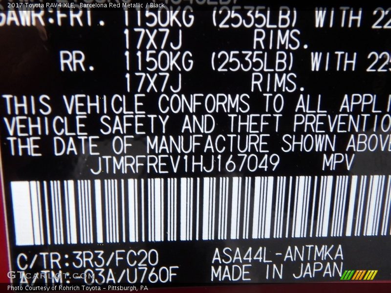 Barcelona Red Metallic / Black 2017 Toyota RAV4 XLE