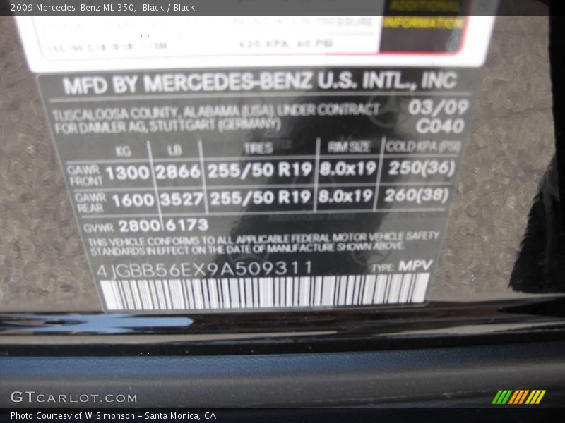 Black / Black 2009 Mercedes-Benz ML 350
