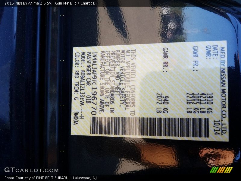 Gun Metallic / Charcoal 2015 Nissan Altima 2.5 SV