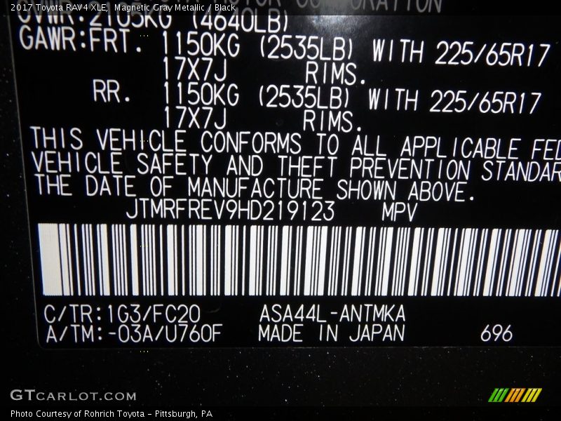 Magnetic Gray Metallic / Black 2017 Toyota RAV4 XLE