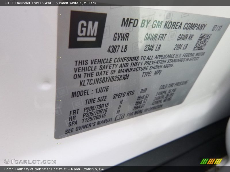 Summit White / Jet Black 2017 Chevrolet Trax LS AWD