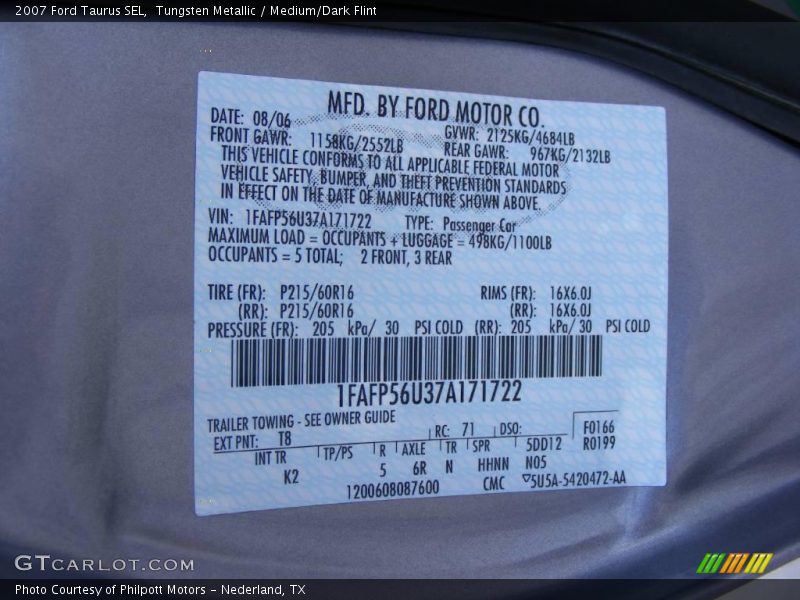 Tungsten Metallic / Medium/Dark Flint 2007 Ford Taurus SEL