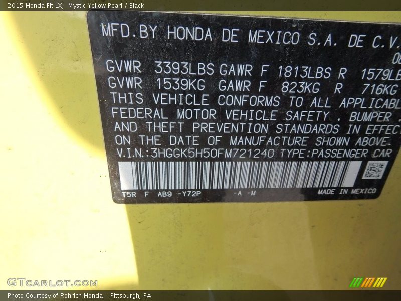 Mystic Yellow Pearl / Black 2015 Honda Fit LX