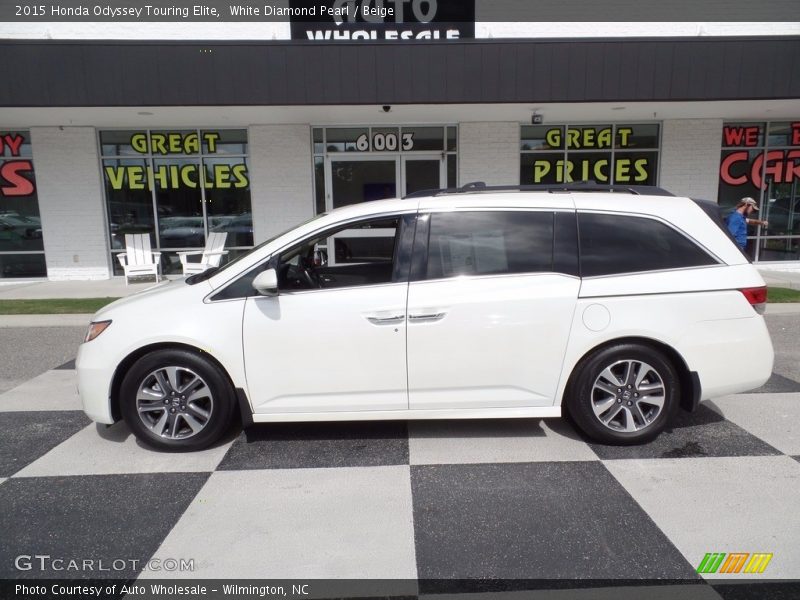 White Diamond Pearl / Beige 2015 Honda Odyssey Touring Elite