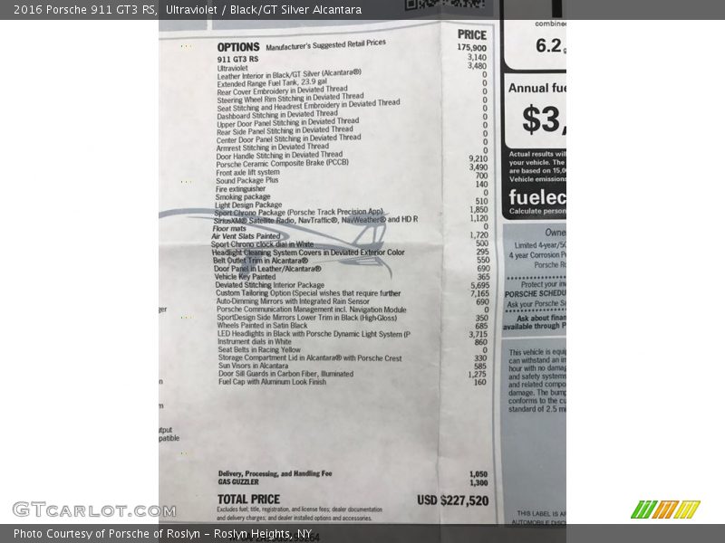  2016 911 GT3 RS Window Sticker