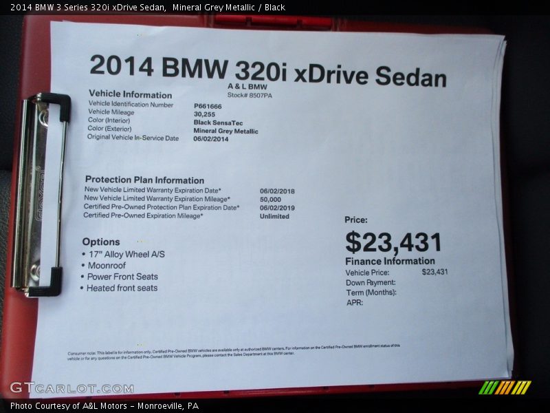 Mineral Grey Metallic / Black 2014 BMW 3 Series 320i xDrive Sedan