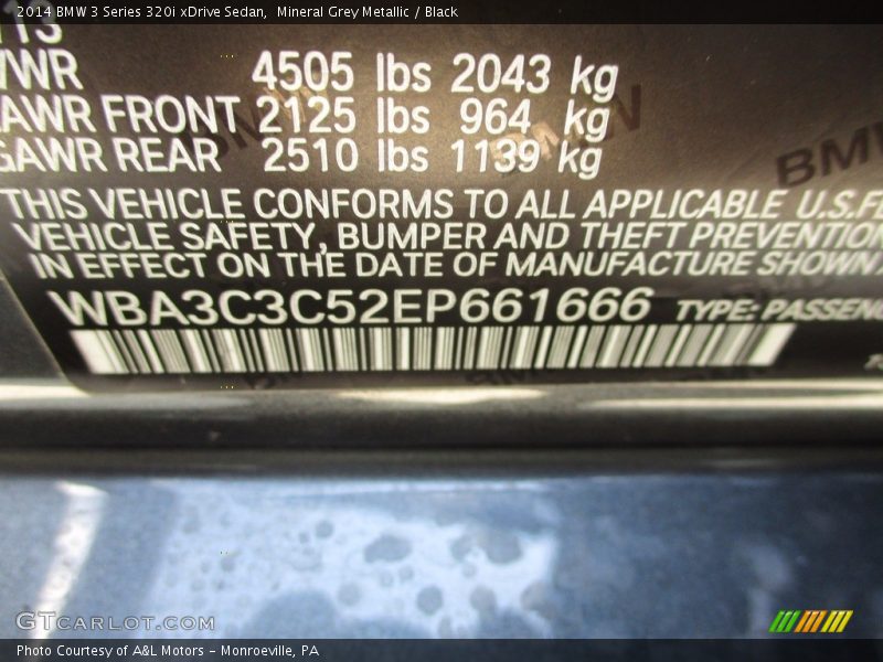 Mineral Grey Metallic / Black 2014 BMW 3 Series 320i xDrive Sedan