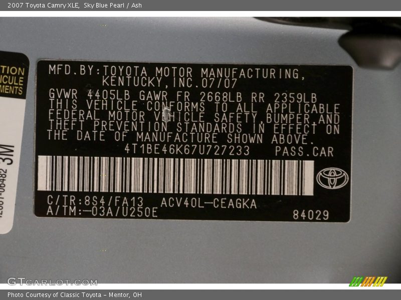 Sky Blue Pearl / Ash 2007 Toyota Camry XLE