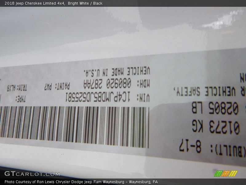 Bright White / Black 2018 Jeep Cherokee Limited 4x4