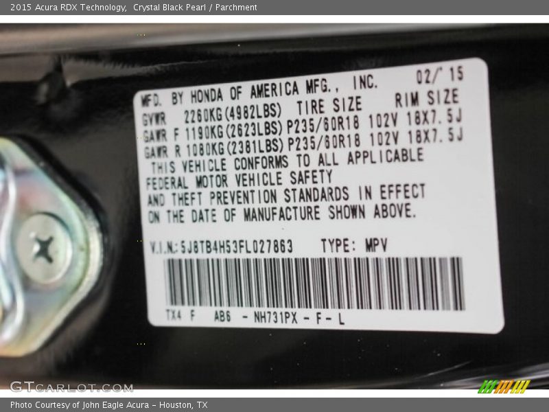 Crystal Black Pearl / Parchment 2015 Acura RDX Technology