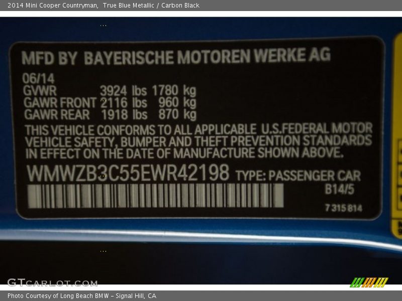True Blue Metallic / Carbon Black 2014 Mini Cooper Countryman