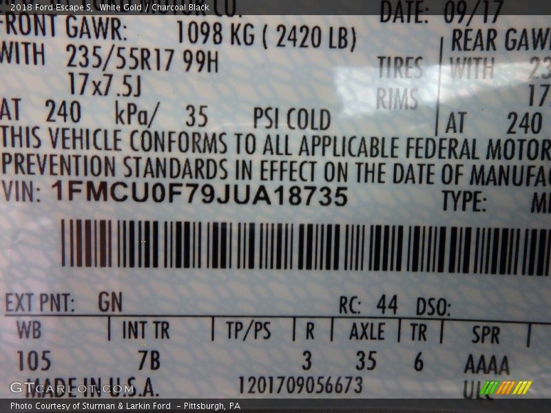 White Gold / Charcoal Black 2018 Ford Escape S