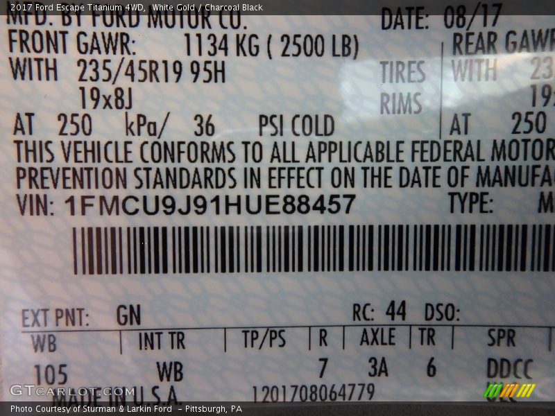 White Gold / Charcoal Black 2017 Ford Escape Titanium 4WD