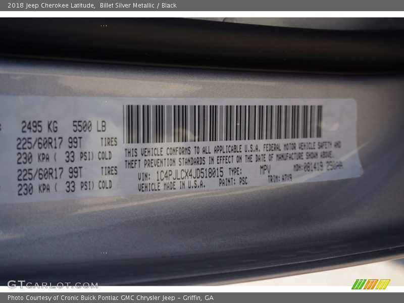 Billet Silver Metallic / Black 2018 Jeep Cherokee Latitude