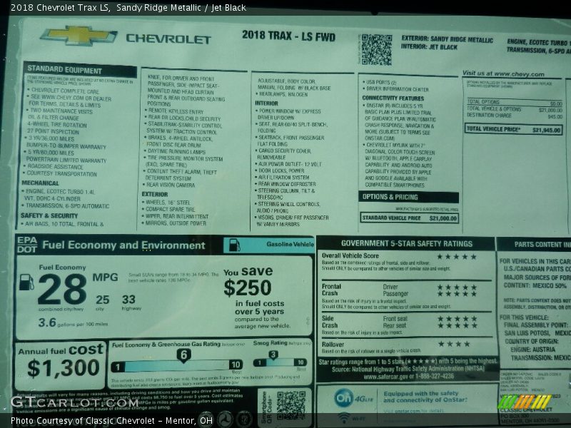  2018 Trax LS Window Sticker