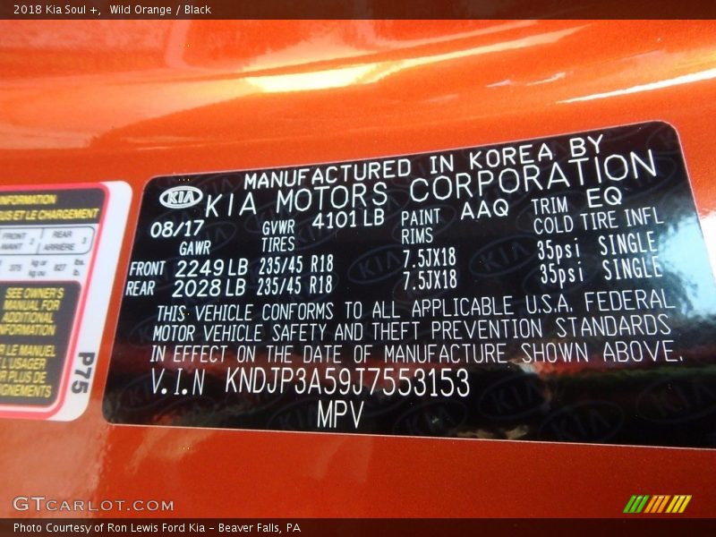 Wild Orange / Black 2018 Kia Soul +