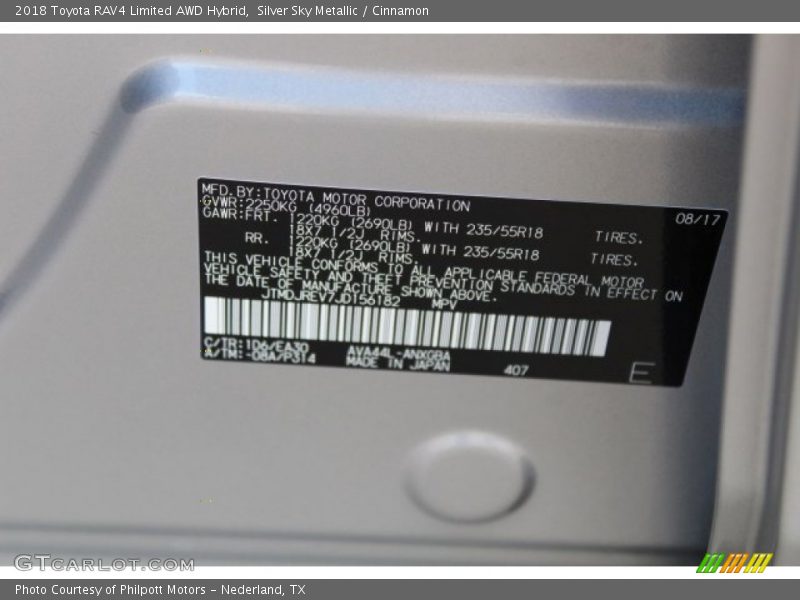 2018 RAV4 Limited AWD Hybrid Silver Sky Metallic Color Code 1D6