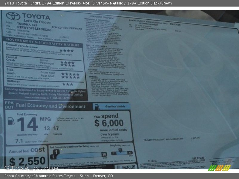 Silver Sky Metallic / 1794 Edition Black/Brown 2018 Toyota Tundra 1794 Edition CrewMax 4x4