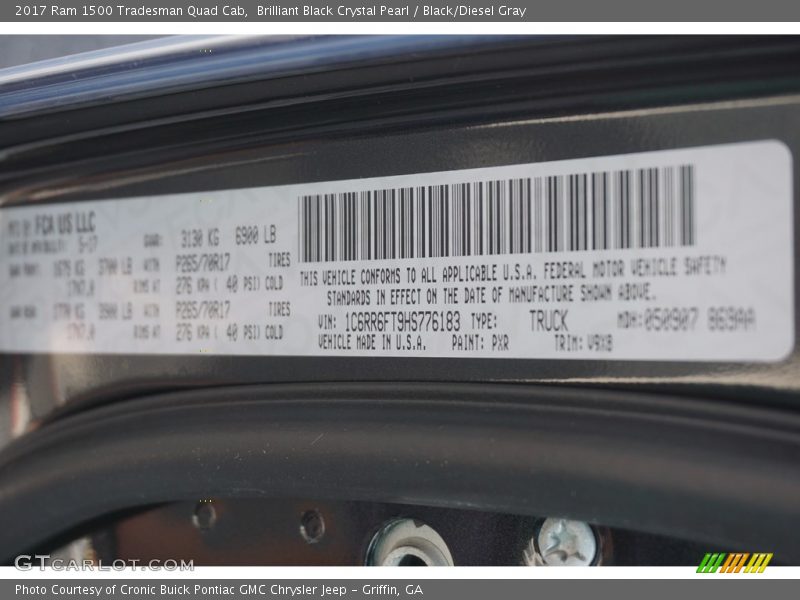 Brilliant Black Crystal Pearl / Black/Diesel Gray 2017 Ram 1500 Tradesman Quad Cab