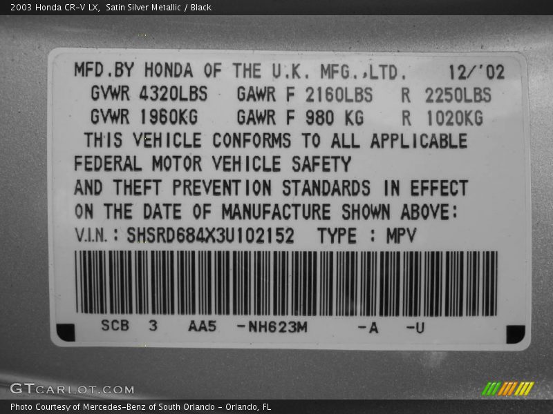 Satin Silver Metallic / Black 2003 Honda CR-V LX