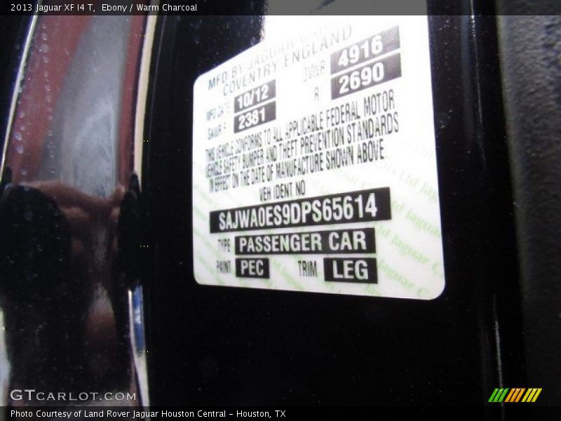Ebony / Warm Charcoal 2013 Jaguar XF I4 T