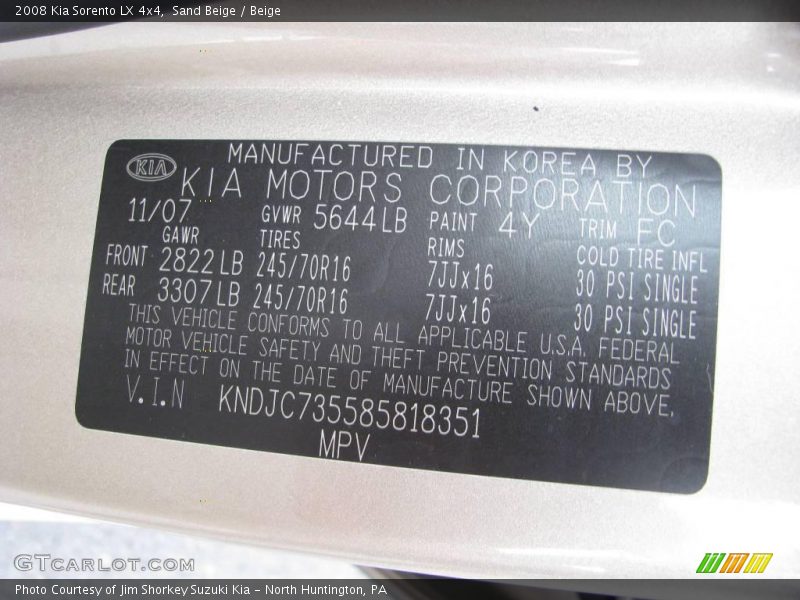 Sand Beige / Beige 2008 Kia Sorento LX 4x4