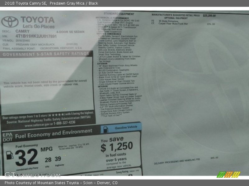 Predawn Gray Mica / Black 2018 Toyota Camry SE