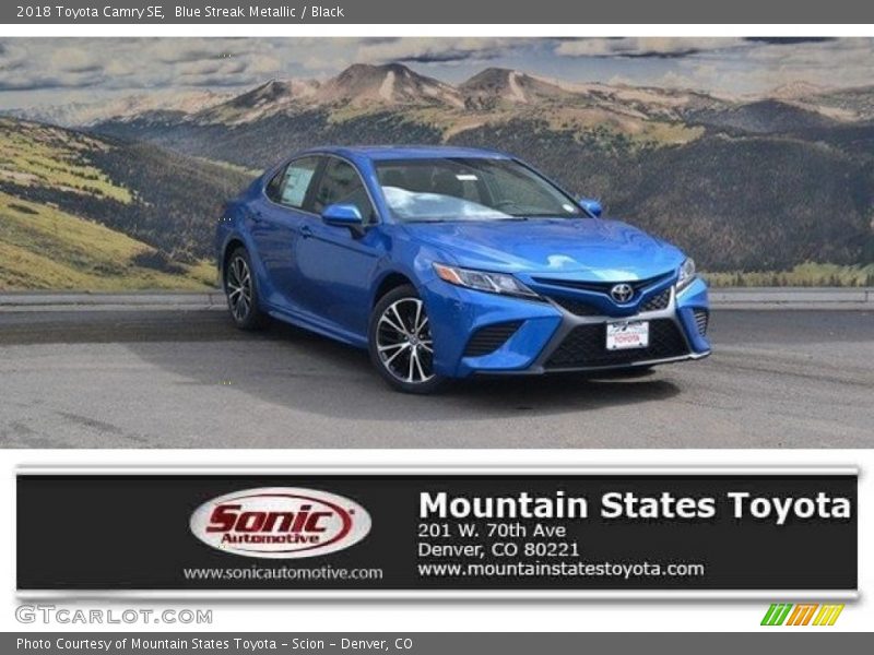 Blue Streak Metallic / Black 2018 Toyota Camry SE