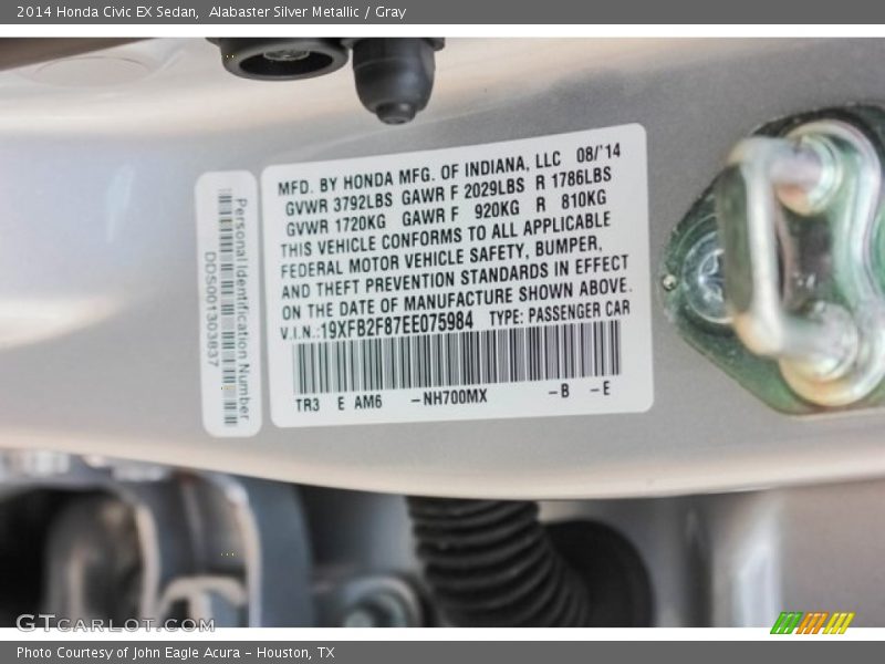 Alabaster Silver Metallic / Gray 2014 Honda Civic EX Sedan