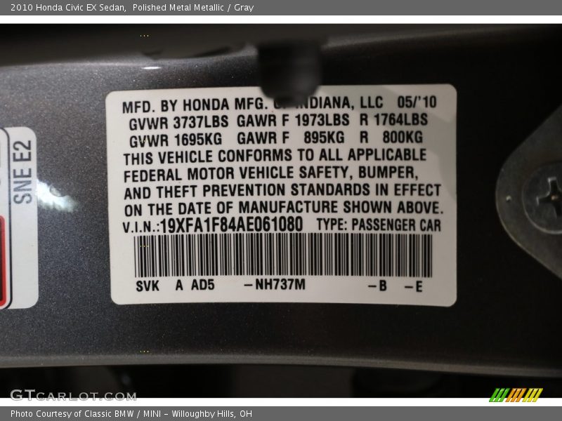 Polished Metal Metallic / Gray 2010 Honda Civic EX Sedan