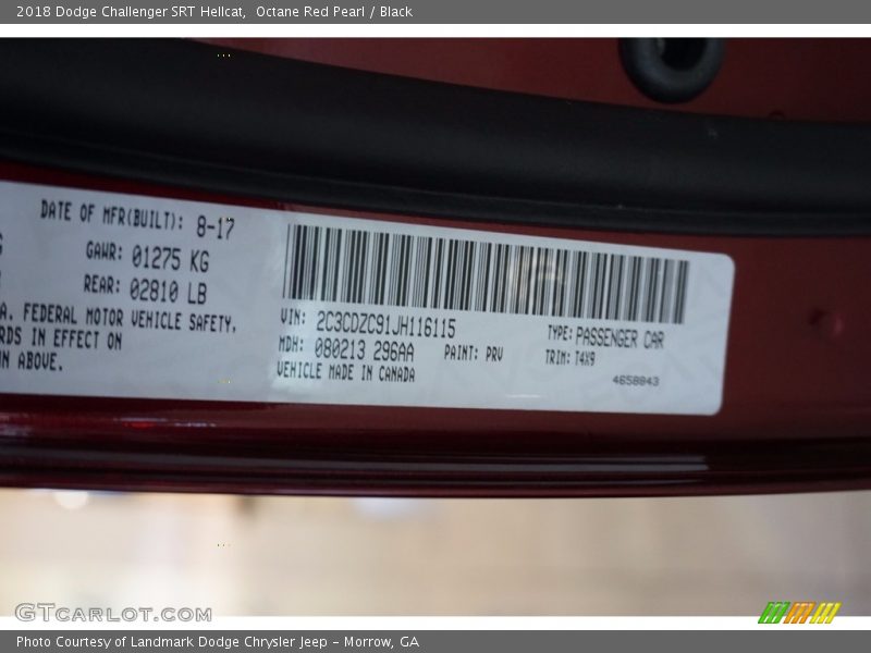Octane Red Pearl / Black 2018 Dodge Challenger SRT Hellcat