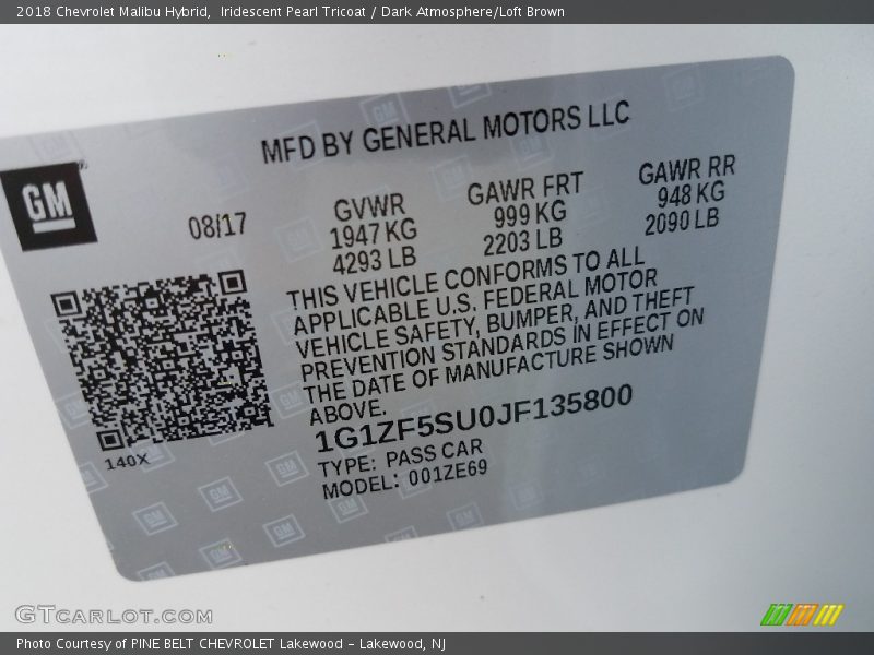 Iridescent Pearl Tricoat / Dark Atmosphere/Loft Brown 2018 Chevrolet Malibu Hybrid