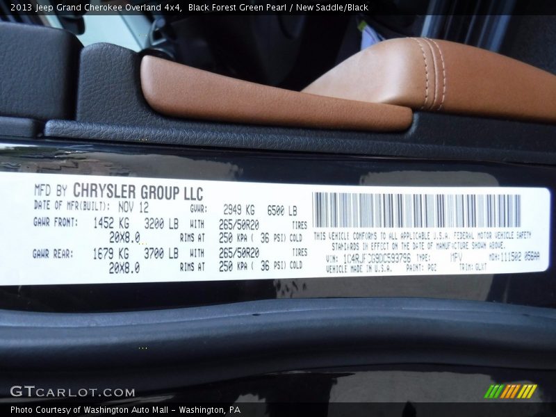 Black Forest Green Pearl / New Saddle/Black 2013 Jeep Grand Cherokee Overland 4x4