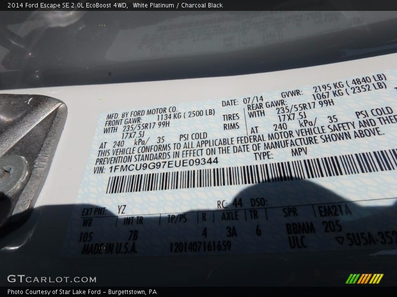 White Platinum / Charcoal Black 2014 Ford Escape SE 2.0L EcoBoost 4WD