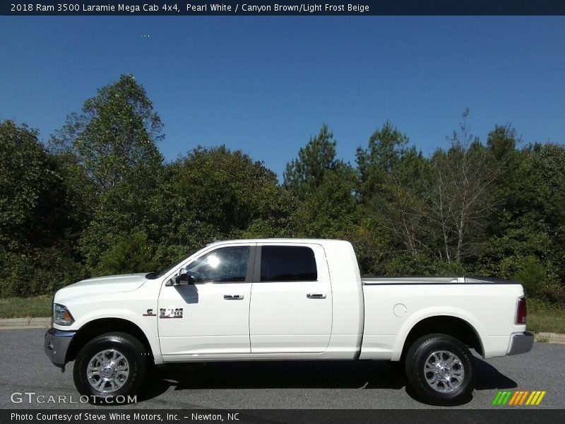 Pearl White / Canyon Brown/Light Frost Beige 2018 Ram 3500 Laramie Mega Cab 4x4