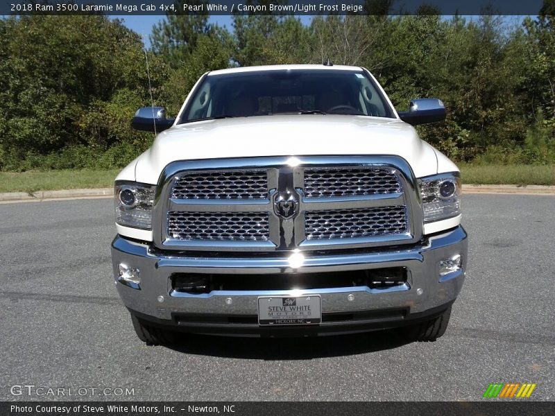 Pearl White / Canyon Brown/Light Frost Beige 2018 Ram 3500 Laramie Mega Cab 4x4