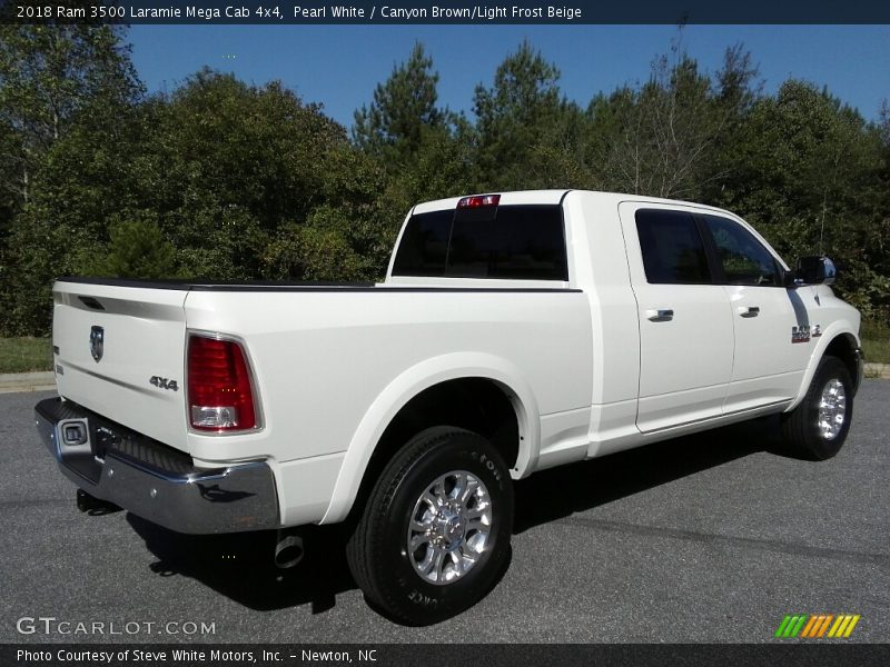 Pearl White / Canyon Brown/Light Frost Beige 2018 Ram 3500 Laramie Mega Cab 4x4