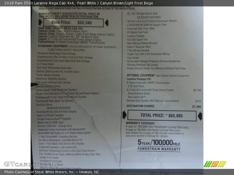 Pearl White / Canyon Brown/Light Frost Beige 2018 Ram 3500 Laramie Mega Cab 4x4